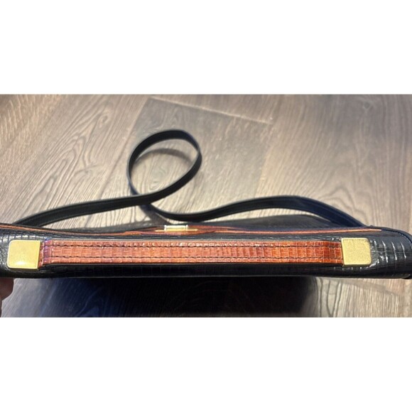 Roche Handmade Black & Brown Lizard Leather Convertible Handbag Briefcase - Picture 11 of 12